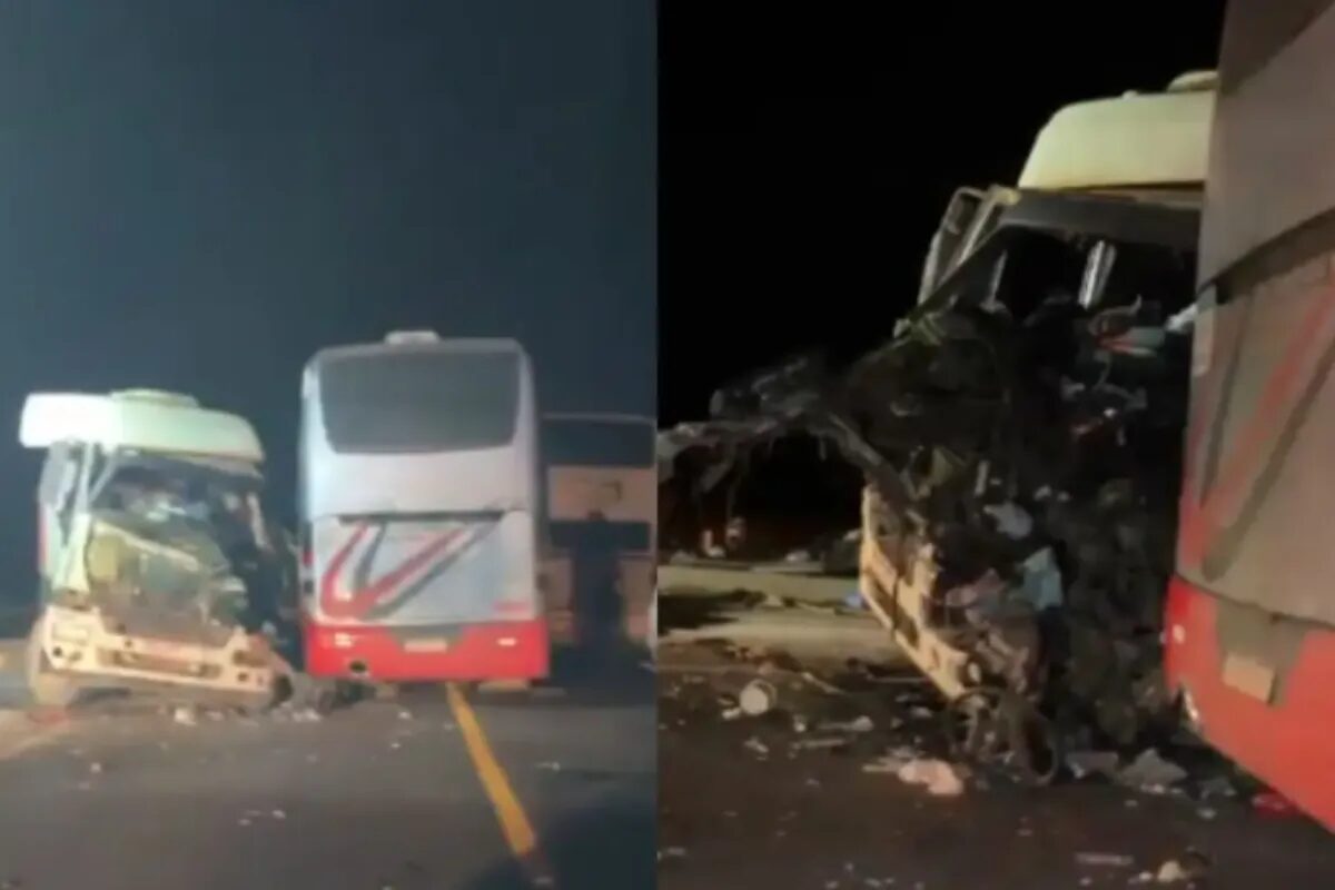 Colisão entre caminhão e ônibus escolares deixa ferido na BR-163 em Mato Grosso